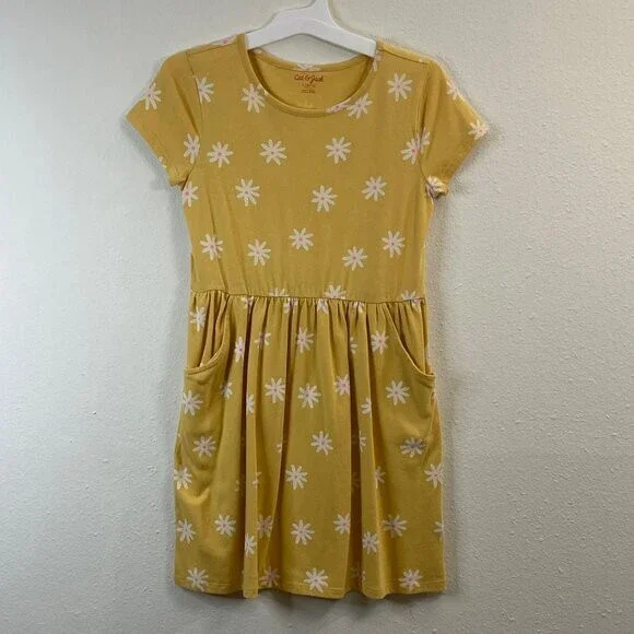 Cat & Jack Girls Yellow Floral Print Dress Size L 10/12 Cotton/Poly Blend - Picture 2 of 7